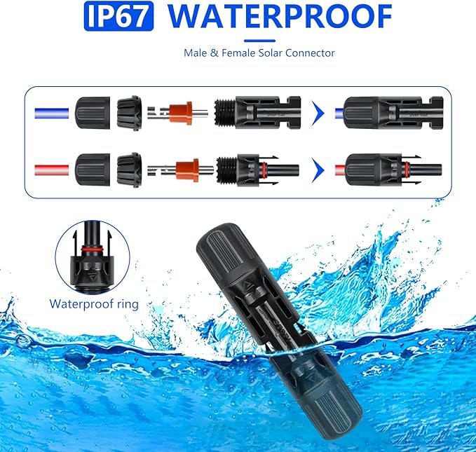 Solar Panel Connector, 60PCS Solar Crimper Tool Kit for Connecting Solar Panel Cable Wire, Solar Connector Kit with 30 Pairs Male/Female Solar Connectors, 1PCS Solar Crimper, 2 PCS Spanner Wrench