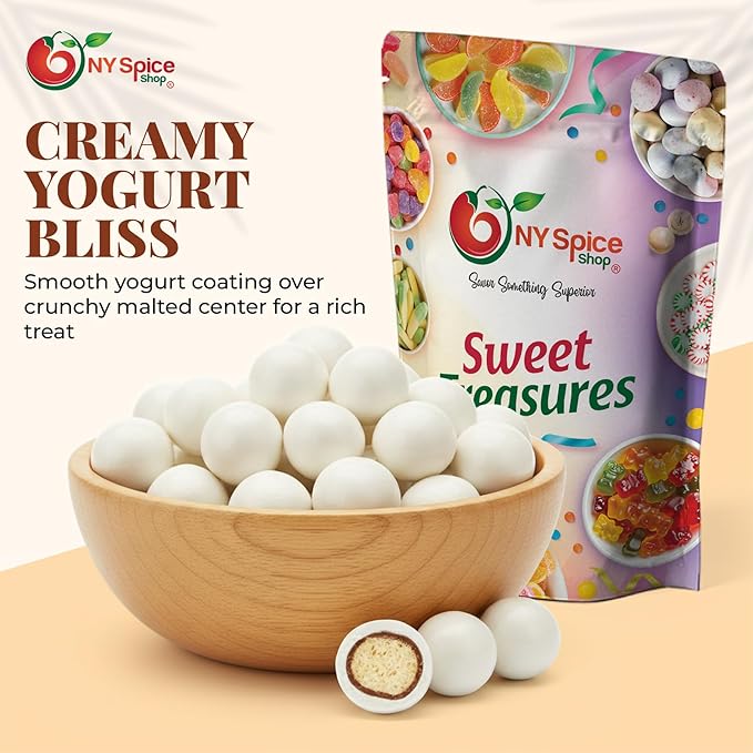 NY Spice Shop Jumbo Yogurt Chocolate Malt Balls Party Decorations - 1 Pound Malted Milk Ball Candy Birthday Gifts - Chocolate Malted Milk Balls - Dark Chocolate Malt Ball Holiday Snacks