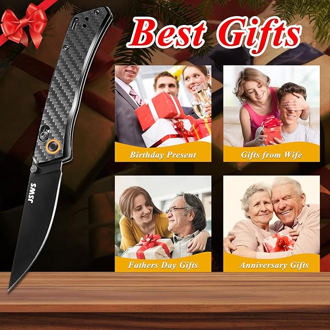 Camping Folding Knife Folding Tactical Knife Pocket Knifes 3.34" D2 Steel Blade Carbon Fiber Handle Axis Lock Cool Gifts for Men & Women