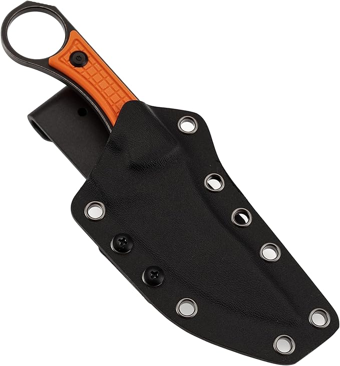 KANSEPT Niko Fixed Blade Knife, 3.54'' Blackwash D2 Sharp Blade with Orange G10 + Frag Pattern Handle, Adjustable Kydex Sheath for Edc Hunting Survival Camping G004A10