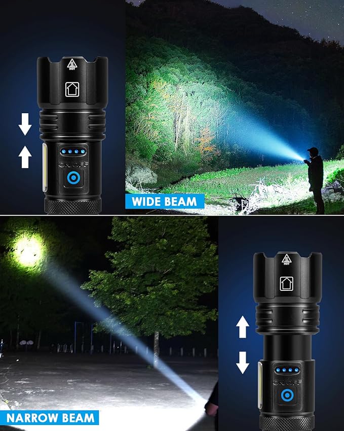 Flashlights High Lumens Rechargeable, 99000 Lumens Bright Flash Light, Powerful LED Flashlights, 15h Runtime, IPX7 Waterproof Flashlights for Home, Camping, 7 Modes