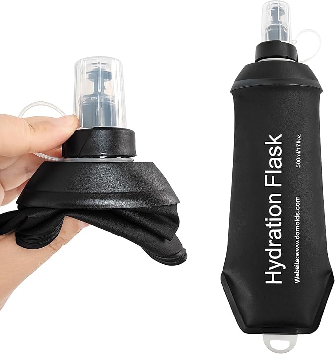 500ml Soft Flask, Soft Water Bottle for Hydration Packs, Running, Hiking, Cycling and Climbing - Black