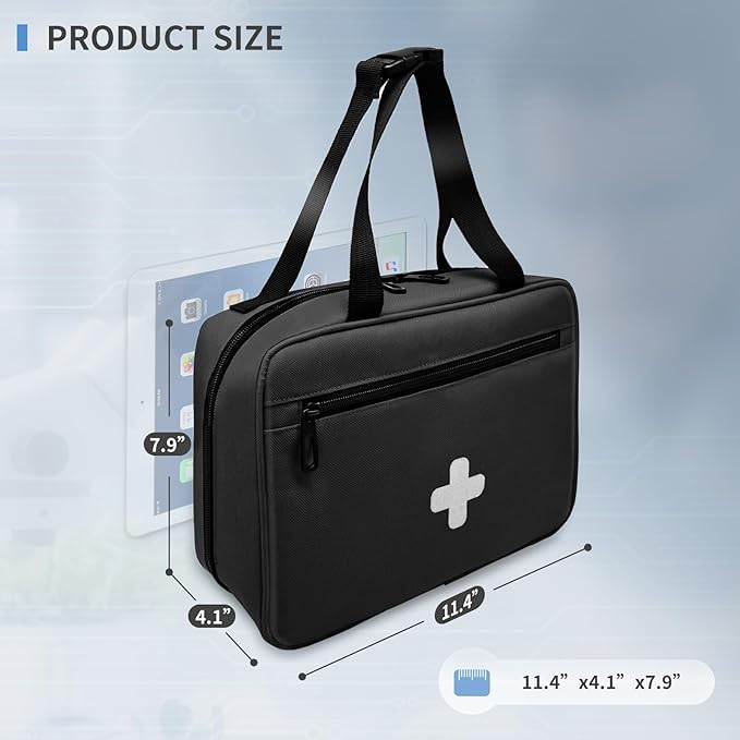First Aid Bag Empty, Compact and Portable Medical Supplies Organizer with Multiple Compartments, Emergency Trauma Bag for Travel, Camping, Hiking, Car, Travel and Home Use, Black(Bag Only)