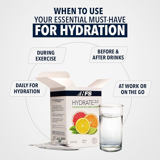 Hydrate 2.0 Electrolytes Hydration Powder Packets – Advanced Hydration & Recovery Formula with L-Alanyl-L-Glutamine | Faster Hydration & Performance Recovery | 20 Packets (Pomegranate Acai Berry)