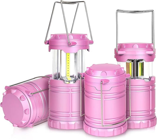 4-Pack LED Pink Camping Lanterns, Portable Camping Lights, Outdoor Handled Lamps, Essential Emergency Lights for Power Outages, Hiking, Hurricane
