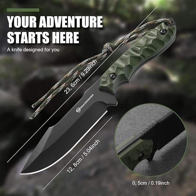 Fixed Blade Knife with Sheath, Tactical Knife for Men, Survival Knife with ABS Handle, Full Tang Design (Green-Black)