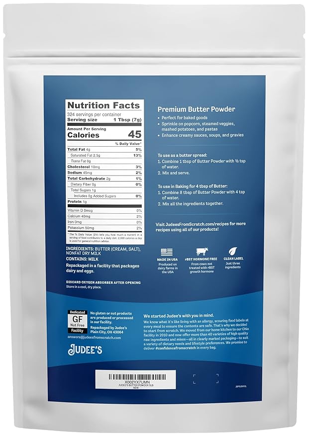 Judee's Gluten Free Butter Powder Bulk - Keto Baking & Keto Snacks - Gluten-Free Recipes & Butter Powder for Baking - 5 lb
