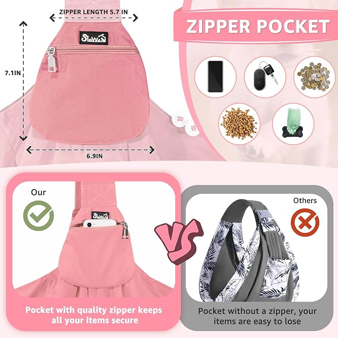 SlowTon Dog Carrier Sling - Thick Padded Shoulder Strap Adjustable Dog Carriers for Small Dogs, Puppy Carrier Purse for Pet Cat with Front Zipper Pocket Safety Belt Machine Washable (PH, XS)