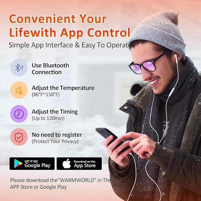 Heated Socks, Rechargeable Electric Heating Socks 5000 mAh with 4 Levels of Temperature Settings & APP Control, Winter Foot Warmer for Men Women Outdoor Skiing, Winter Camping, Hiking