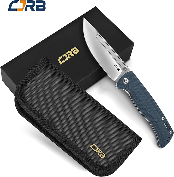 CJRB CUTLERY Pocket Knife Resource (J1932) Thumb Studs Folding Knife for Men AR-RPM9 Steel Blade and Grey Blue G10 Handle for Hinking Camping Work Outdoor