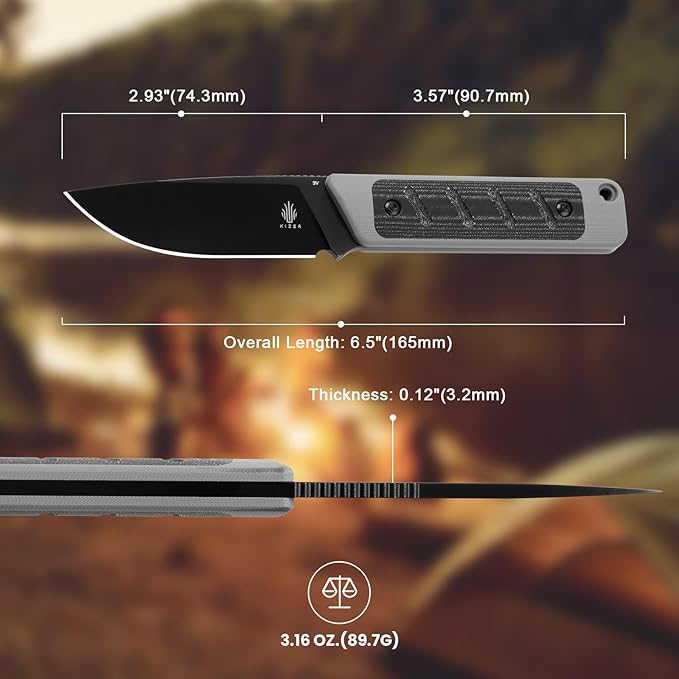 Kizer Smolt Fixed Blade Knife, 2.93 In Drop Point Blade Fixed-blade Knives with Sheath, 3V Steel and G10+Micarta Handle Fixed Blade Utility Knife for Men Women Outdoor Survival EDC, 1063A1