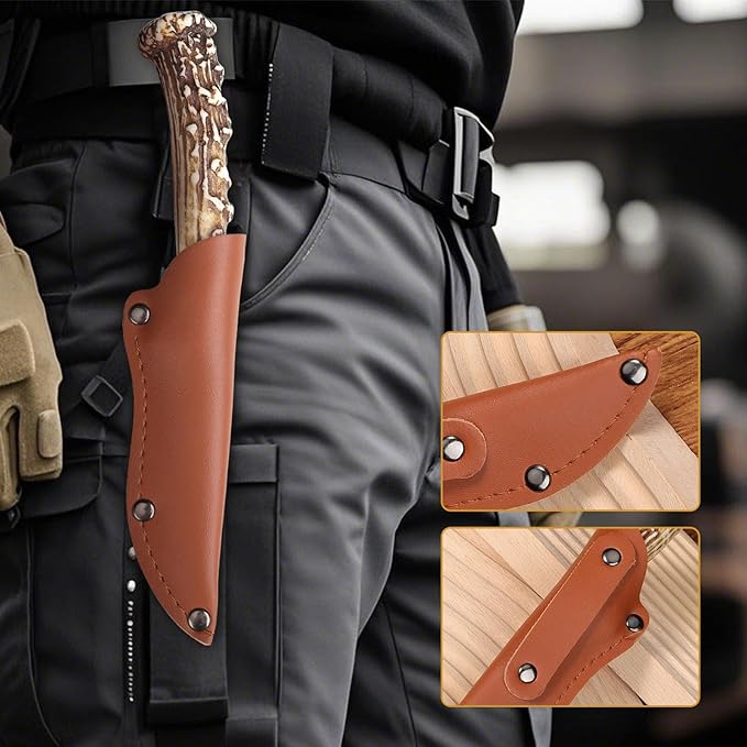 Plys Fixed blade knife, survival knife, Hunting Knife With Leather Sheath, Camping Outdoor Sharp Blade BBQ Knives,Gifts for Men