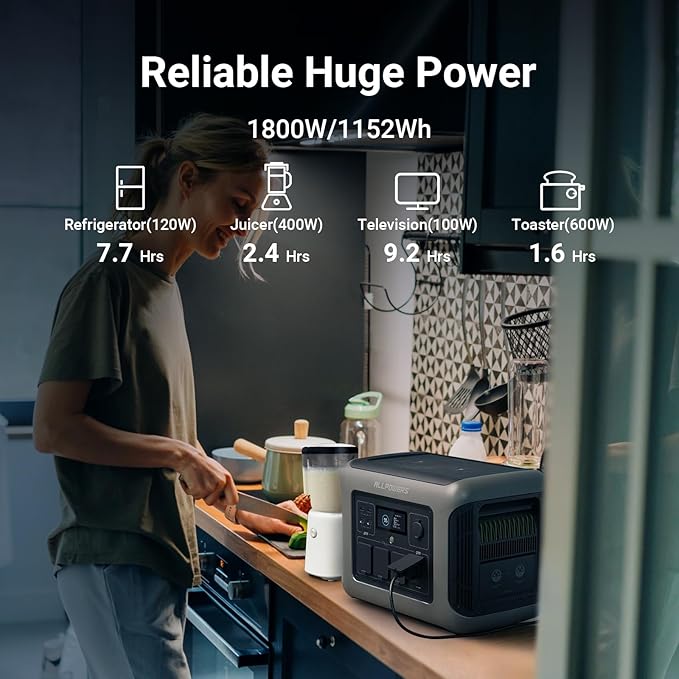 ALLPOWERS R1500 Portable Power Station, 1152Wh LiFePO4 Battery Backup UPS Solar Generator for Camping, Emergency, RV, Home Use
