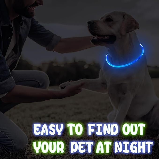 Frienda 4 Pcs Dog Collar LED USB Rechargeable Lights Dog Necklace Collars Doggy Lights for Night Walking Adjustable Safety Lamp Pet Collars for Large Medium Small Puppy(Classic Style,Green, Blue)