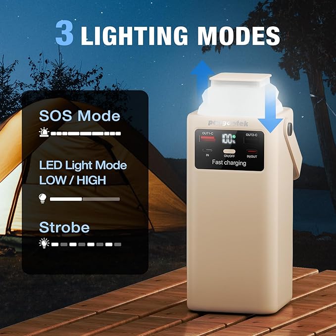 Portable Power Station 99Wh 27000mAh Portable Charger Power Bank with Camping Light 22.5W Fast Charging QC 3.0 PD Built in Cables Outdoor Generator for Hiking Fishing Travel