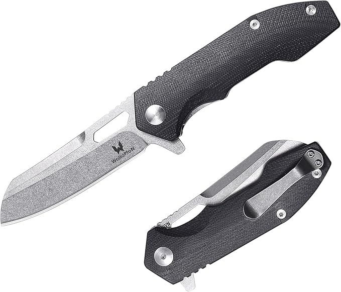 Camping Folding Knife - S35VN Powder Steel G10 Handle Comfortable Grip - Great for Cutting Hunting Hiking Survival, Father’s Day Gifts for Men Husband Dad. Include Sheath & Screwdriver