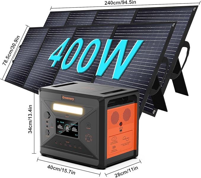Greenery 2500W Portable Power Station, 2304Wh Large Capacity Solar Generator with 2x400W Solar Panel, BMS Emergency Power Station for Home Backup, Camping, Outdoor Battery Backup
