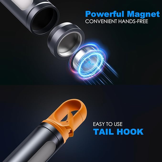 Magnetic Flashlight Rechargeable,2000LM 5000mAh Flashlights High Lumens with 9 Modes,Waterproof, Adjustable,Powerful Flash Light,Multi-Flashlights for Home,Car,Hiking,Camping