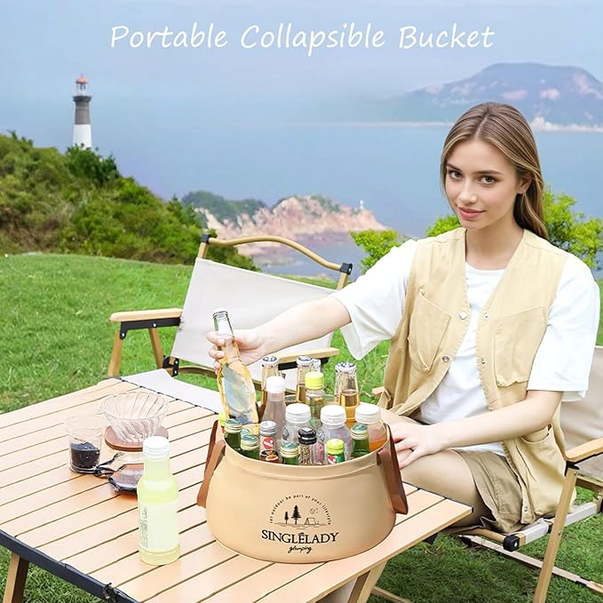 New Collapsible Travel Basin, Portable Leakproof Collapsible Bucket with Handle, Multifunctional Lightweight Foldable Water Bucket Bag for Outdoor Camping, Cleaning, Laundry & Foot Soaks (12L)