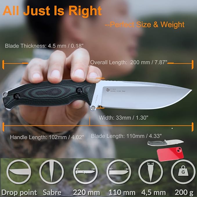 Ruike Camping Small Fixed Blade Knife with Sheath 360 Rotate, 14c28n Tactical Full-tang Large Big Stainless Steel,Hunting Survival Bushcraft Top Hiking Tool,Men EDC Outdoor Belt Hidden Horizontal Case