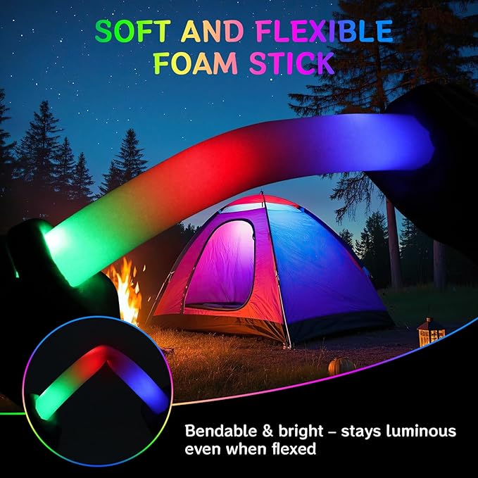 AOWDIAO 100 Pcs 16??Foam LED Glow Sticks, 3 Light Up Modes, Party Favors for Wedding, Festival & More