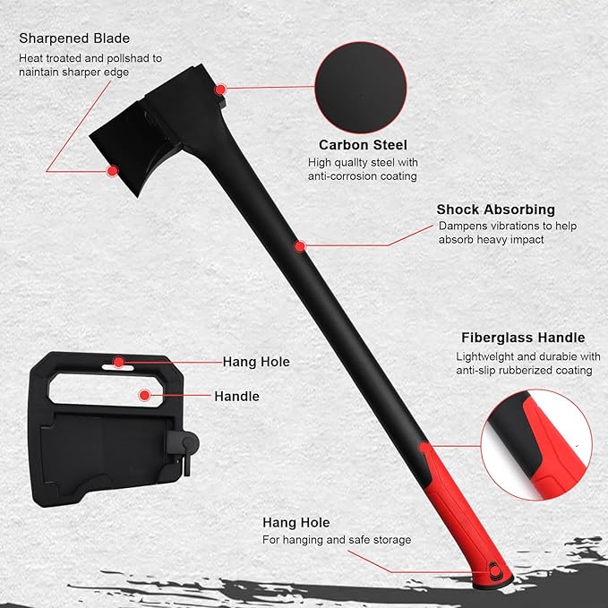 Camping Hatchet 28 Inch,Survival Hatchet Tactical for Wood Chopping and Kindling,Hatchet Axewith V Grind Blade, Lightweight Nylon Fiber Handle,for Outdoor Survival, Gardening, Hiking(M)
