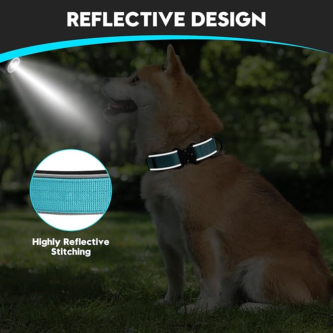 Dog Collar for Small Medium Large Dogs, Reflective, Adjustable Heavy Duty Dog Collar, Soft Neoprene Padded Comfortable for Walking (Blue, S)