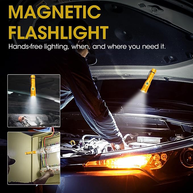 Rechargeable Flashlight High Lumens, High Lumens Super Bright Magnetic Flash Light, 1500 Meter Long-Range Zoomable LED Flashlights for Emergency, Waterproof Flashlight Dimmable, Gold,1PC