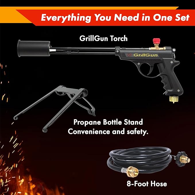 Grillblazer GrillGun Handheld Propane Charcoal Torch – 400,000+ BTU Flame Torch for Instant Charcoal Ignition, Outdoor Cooking, Firepits, Camping, BBQ – Portable High-Power Blowtorch With Stand