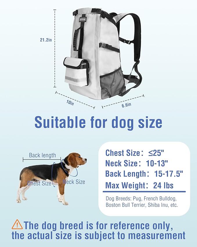 Dog Backpack for Small & Medium Dogs - Adjustable Pet Carrier for Travel & Hiking, Hands-Free Puppy Backpack with Storage Pockets, Breathable Mesh