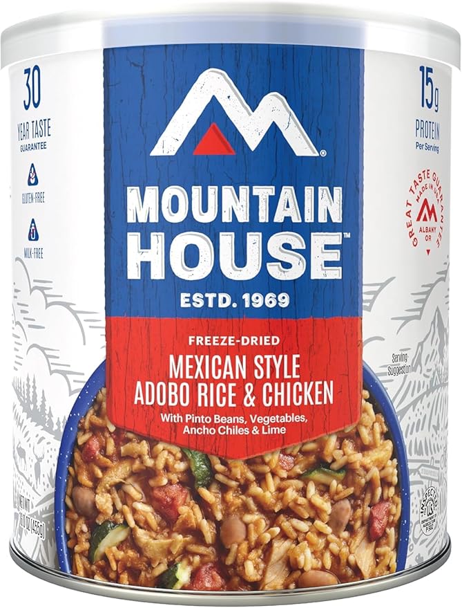 Mountain House Freeze Dried Mexican Style Adobo Rice & Chicken #10 Can | Emergency Survival Food, Camping, Backpacking | Long-Term Storage ??7 Servings per Can ??30-Year Taste Guarantee ??Pack of 6