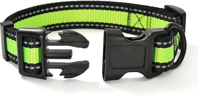 Mile High Life Dog Collar | Nylon Reflective Dog Collars | Light Weight Puppy Collars | Lime Green Dog Collars for Large Dogs (Lime Green, Large)
