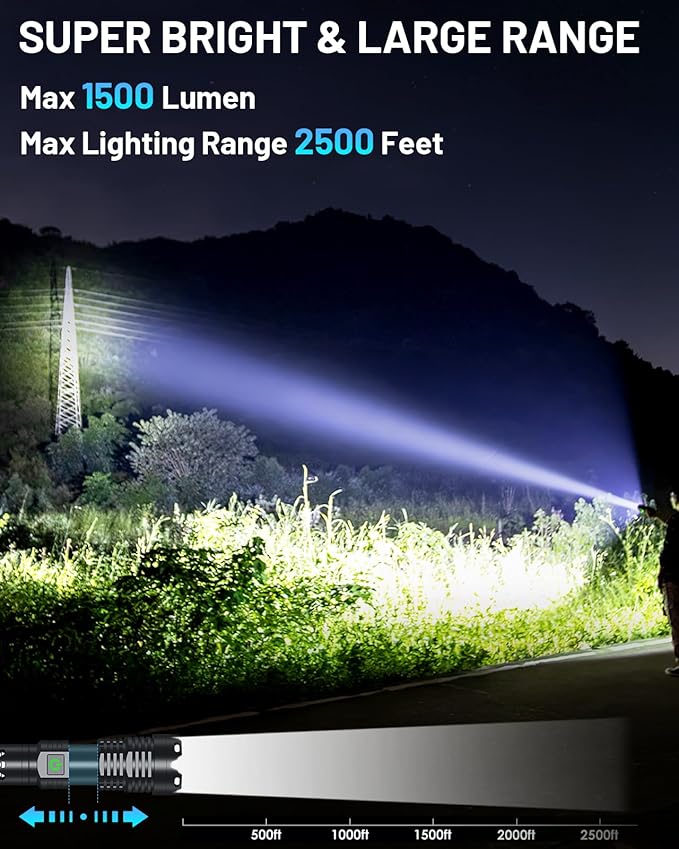 150000 Lumen Rechargeable Flashlight, 5 Modes Mini Handheld Powerful Flashlight, Zoomable Waterproof Tactical Flashlights for Outdoor Hiking Camping Enthusiasts