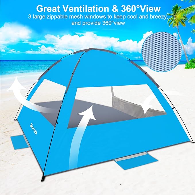 Gorich Beach Tent Sun Shelter for 3/4-5/6-7/8-10 Person with UPF 50ï¼?UV Protection, Lightweight & Easy Setup Beach Shade Canopy, Portable Beach Shade Tent Beach Cabana