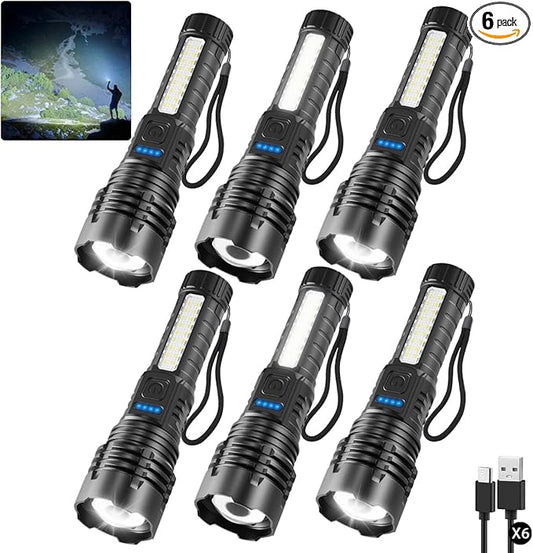 6Pack Rechargeable Flashlights, 7Mode Flashlights High Lumens, Super Bright LED Flashlight, Adjustable Tactical Flash Light, High Powered Flash Light, Handheld Flashlight for Home Emergency Camping
