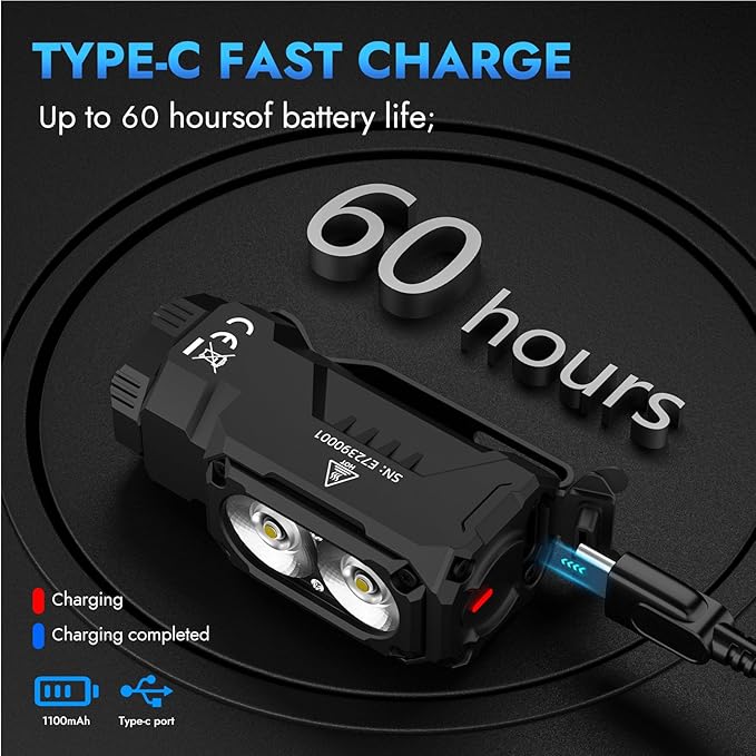 WUBEN E7 1800 Lumen Rechargeable Mini Flashlights with Magnet - Super Bright 6 Modes EDC Flashlight, Typ-C Rechargeable LED; IP68 Pocket Flashlight for Headlamp Use, Rescue, Camping