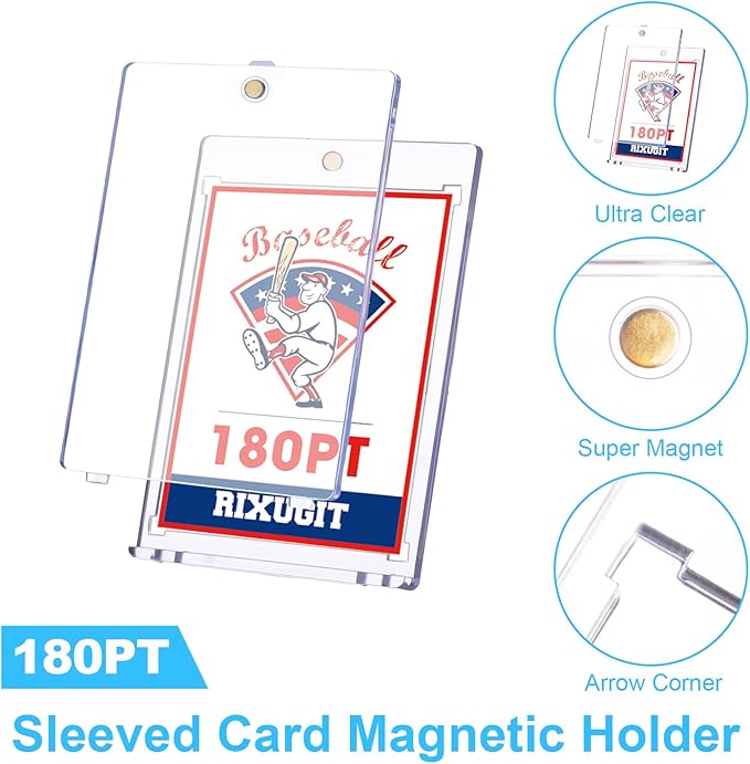 25-Pack 180pt Sleeved Card Magnetic-Holders - One Touch Card Holder, Card Case, Larger Inner Dimension: 2.63"x 3.7", Fits Soft Card Sleeve on Card First, Then into Card Holder for Double Protection
