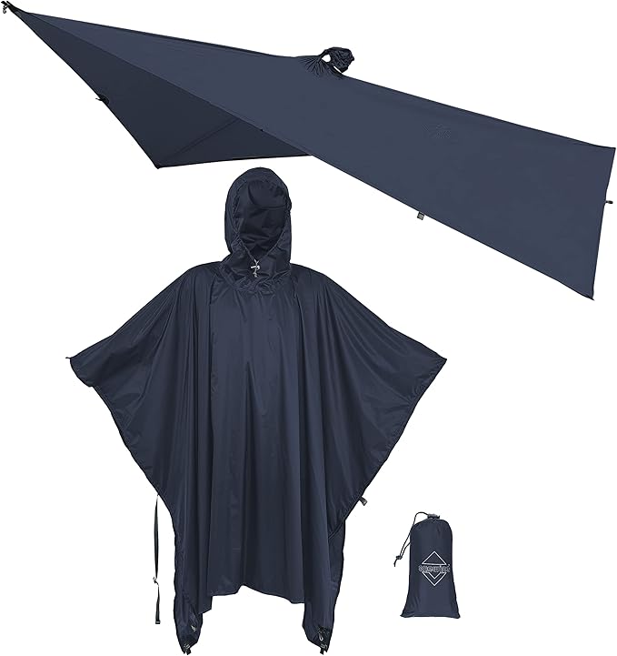 onewind Hooded Rain Poncho, Silnylon Rain Coat Versatile Survival Shelter Waterproof Breathable Lightweight Poncho