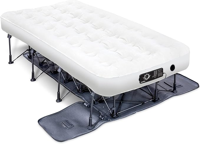 Ivation EZ-Bed (Twin) Air Mattress with Deflate Defender™ Technology Dual Auto Comfort Pump and Dual Layer Laminate Material - AirBed Frame & Rolling Case for Guest, Travel, Vacation, Camping