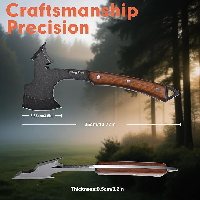 ToughEdgeTactical Tomahawk Axe Hatchet with Leather Sheath & Gift Box - Multi Functional Camping & Survival Outdoor Tool Gadgets