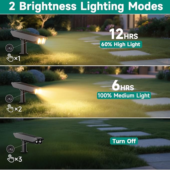 Solar Lights Outdoor Waterproof: 2 IN 1 Solar Spot Lights with 2 Lighting Modes & PC Light Guide Column for Tree Garden Yard Pathway | Warm Yellow 3000k Landscape Lights | IP65 Waterproof | 6 Pack