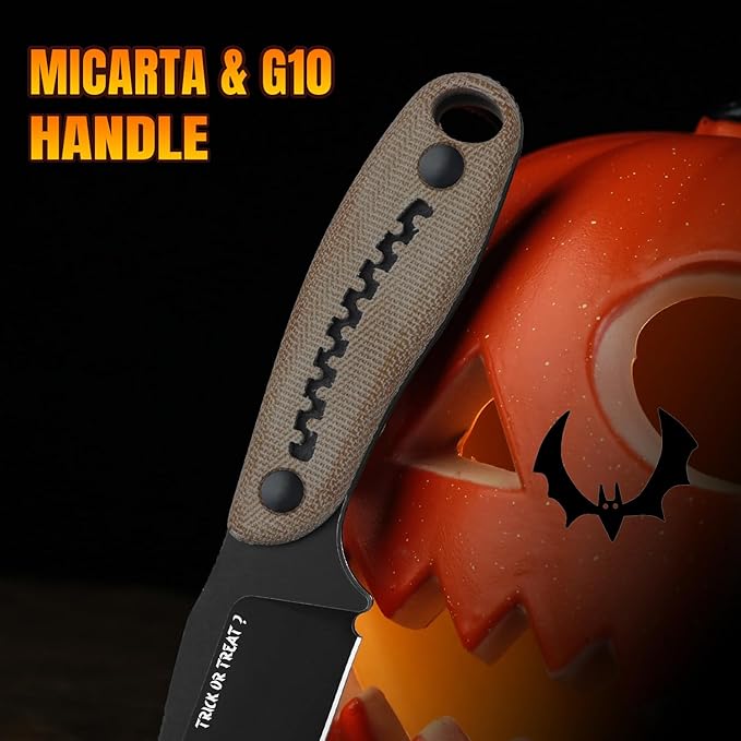 Kizer Hare Fixed Blade Knife, 3.14" Nitro V Blade Halloween EDC Hunting Knife with Brown Micarta and Black G10 Handle, Small Camping Knives with Kydex Sheath, Survival Knives for Men Women, 1077HW1