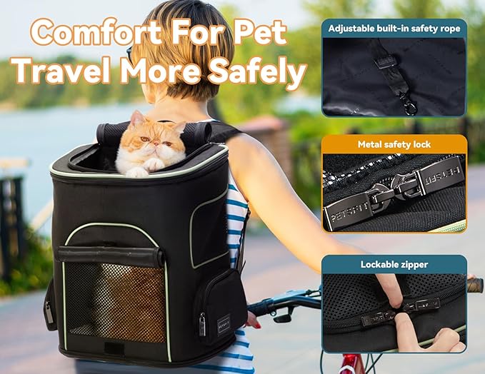 PETSFIT Dog Backpack Carrier with Upgraded Waist Protection Design, Cat Backpacks for Carrying Cats/Dogs/Puppies Up to 22 Pounds. Designed for Hiking Camping Traveling,Black
