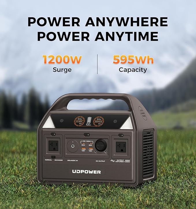 C600 Portable Power Station - 600W(Surge 1200W) AC Output, 595Wh LiFePO4 Battery, Solar Generator for Camping, Travel, RV, Emergency Power Backup(Brown)