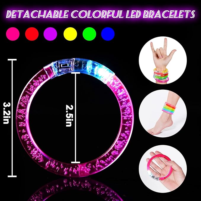 24Pcs Glow in the Dark Party Supplies for Kids/Adults, Flashing Light up Toys LED Bracelets Halloween Glow Sticks, Mardi Gras Party Favors Carnival Birthday Concert Gifts Accessory
