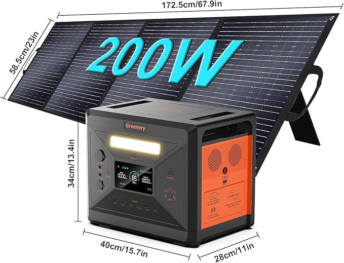 Greenery 2500W Portable Power Station, 2304Wh Large Capacity Solar Generator with 200W Solar Panel, BMS Emergency Power Station for Home Backup, Camping, Outdoor Battery Backup