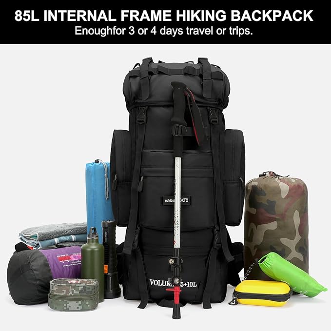 85L Lightweight Internal Frame Hiking Backpack for Men Women, Waterproof Travel Camping Backpack with Rain Cover