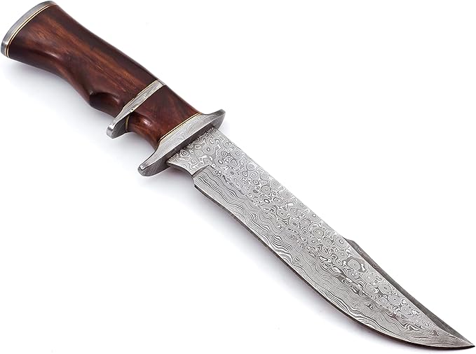 Nooraki 13" - Handmade Damascus Steel Fixed Blade Hunting Knife with Leather Sheath, Multipurpose Knife with Rosewood Handle for Everyday Carry, Outdoor Camping & Hunting Gift (RoseWood-2)