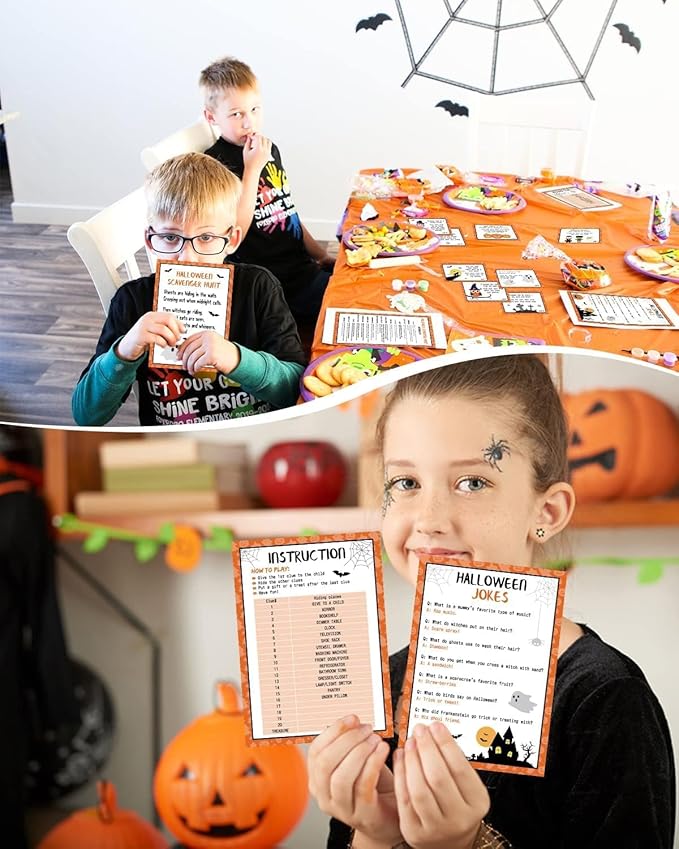 Sinasasspel Halloween Scavenger Hunt Clues Cards, Halloween Scavenger Treasure Hunt Games for Adults, Outdoor Indoor Halloween Pumpkin Ghost Witches Party Supplies Activities(20 Cards with Envelopes)