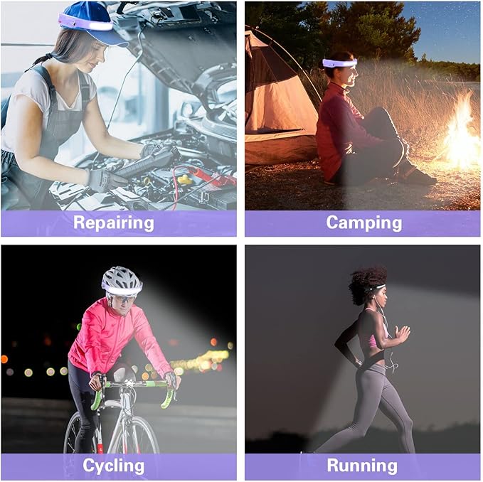 COSOOS LED Headlamp Rechargeable Flashlight, Bright Headlight Adjustable Headband for Women & Girl,1000 Lumen Wide Beam & Spot Light, Motion Sensor, 2.4 oz Lightweight Hiking Camping Essential